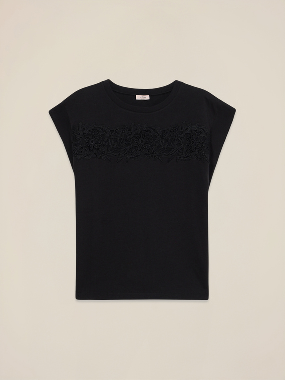Jersey T-shirt with lace insert