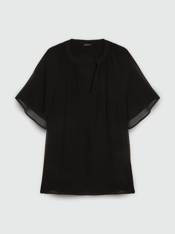 Plissee-Bluse mit V-Ausschnitt