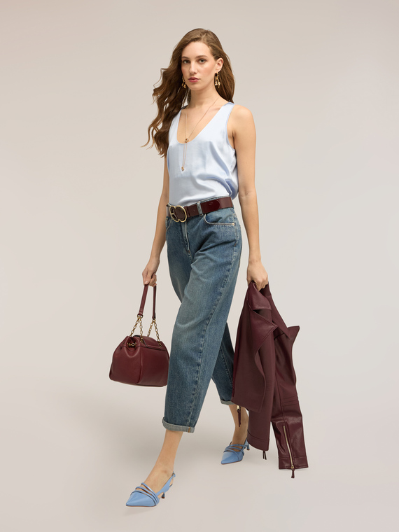 Wide shoulder satin top