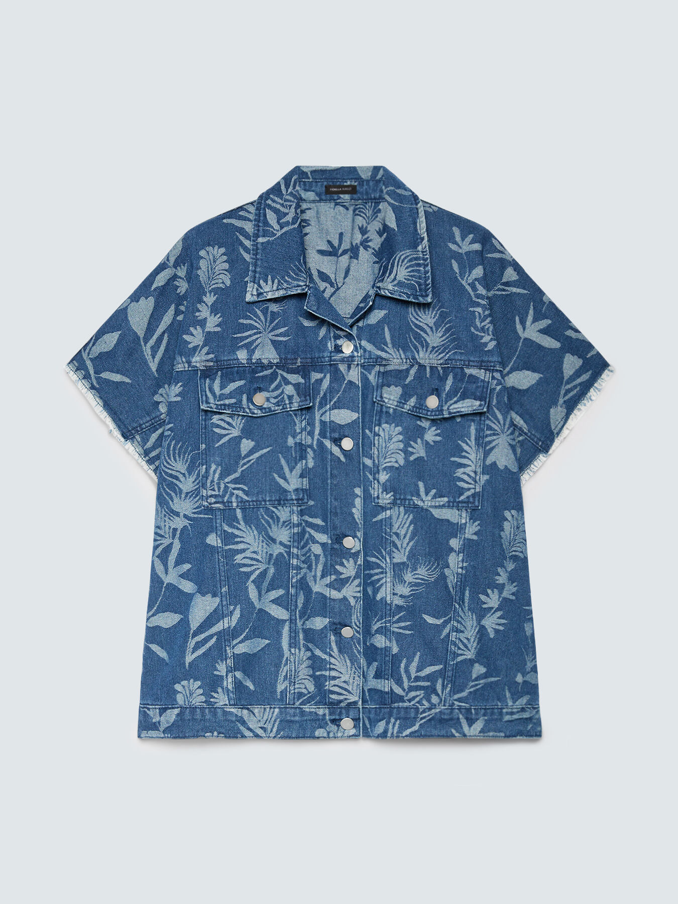 Jeanshemd mit Jacquard-Blattmuster image number 1