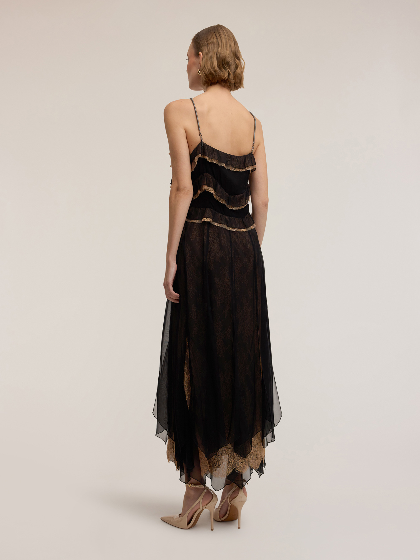 Robe longue en georgette avec dentelle Smart Couture image number 1