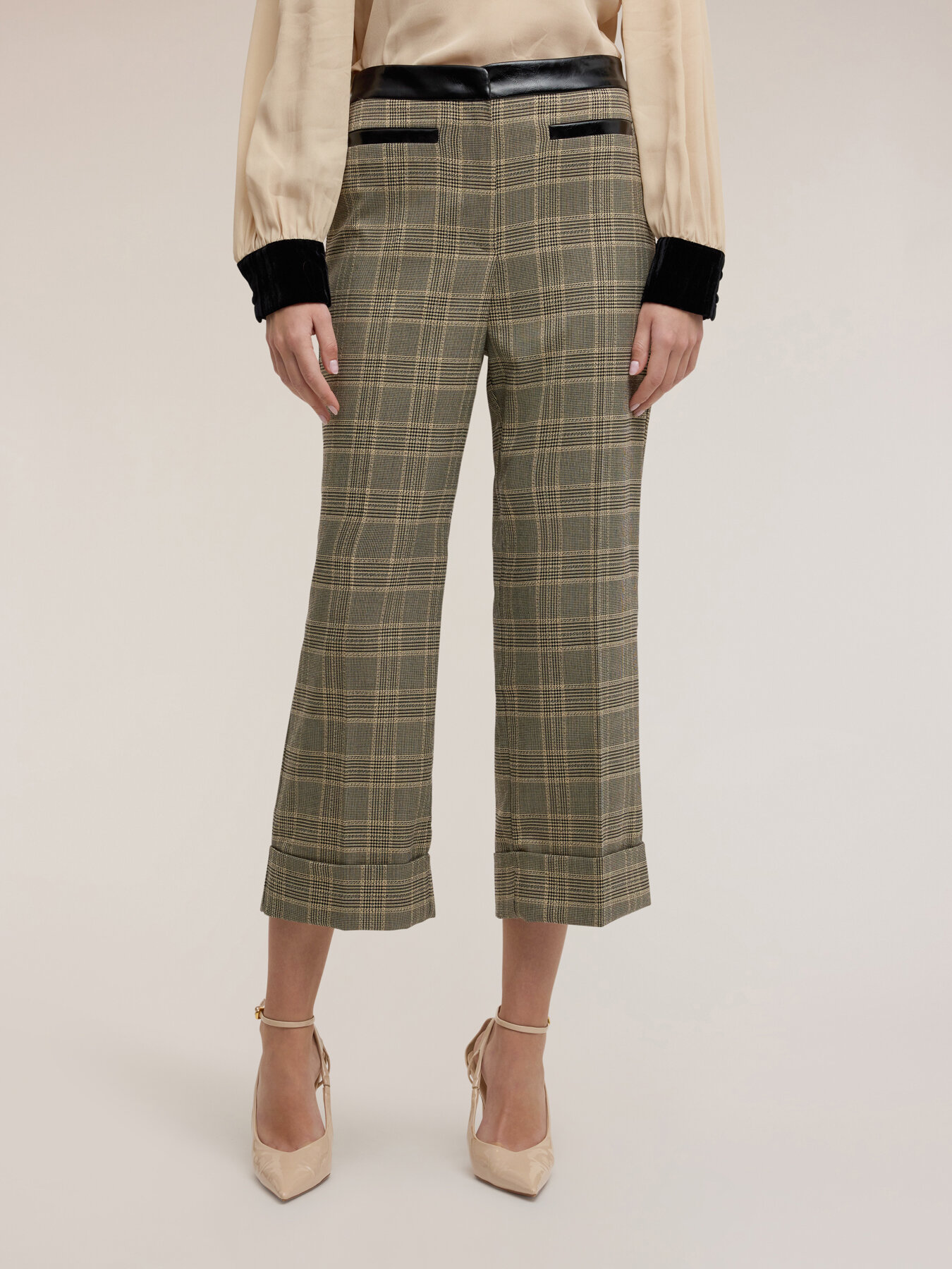 Pantaloni cropped tinto filo fantasia check image number 0
