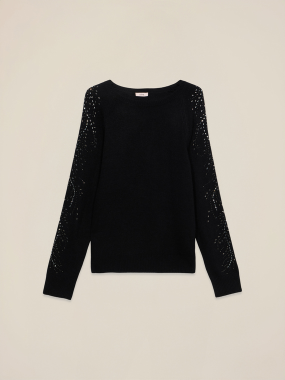 Mixed cashmere sweater with lace