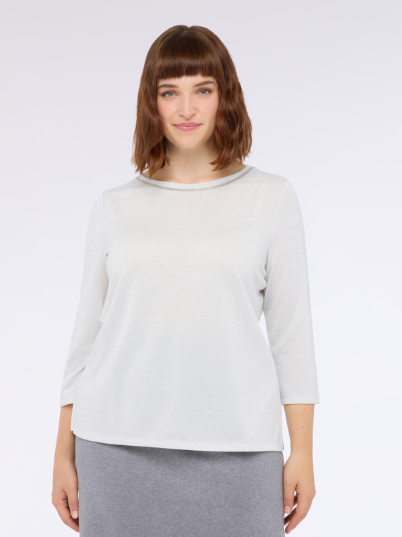 Lurex jersey T-shirt with decorated collar