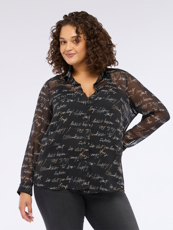 Shirt with lettering print in crinkled fabric