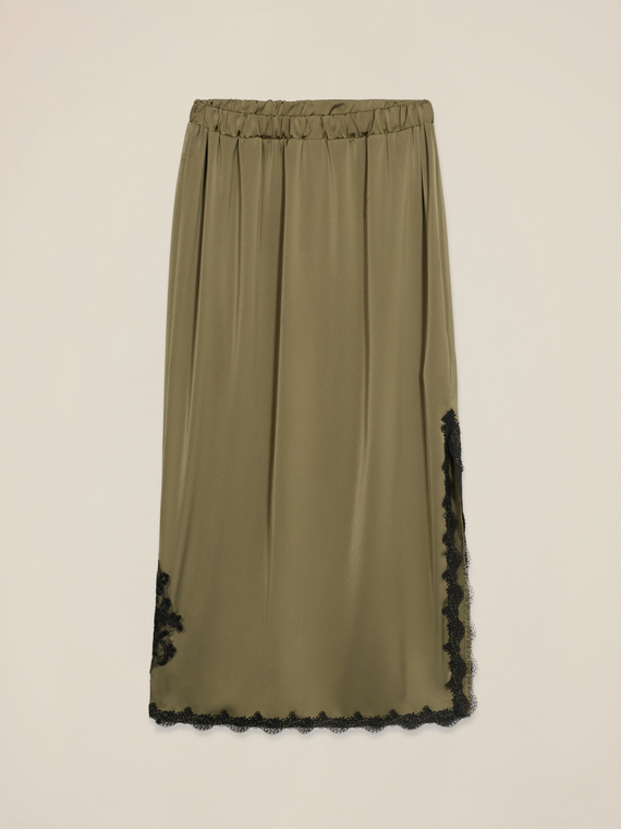 Jupe crayon midi en satin avec dentelle