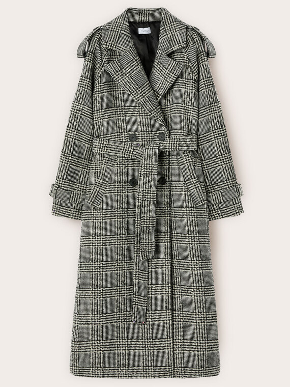 Manteau en laine mélangée fantaisie à carreaux