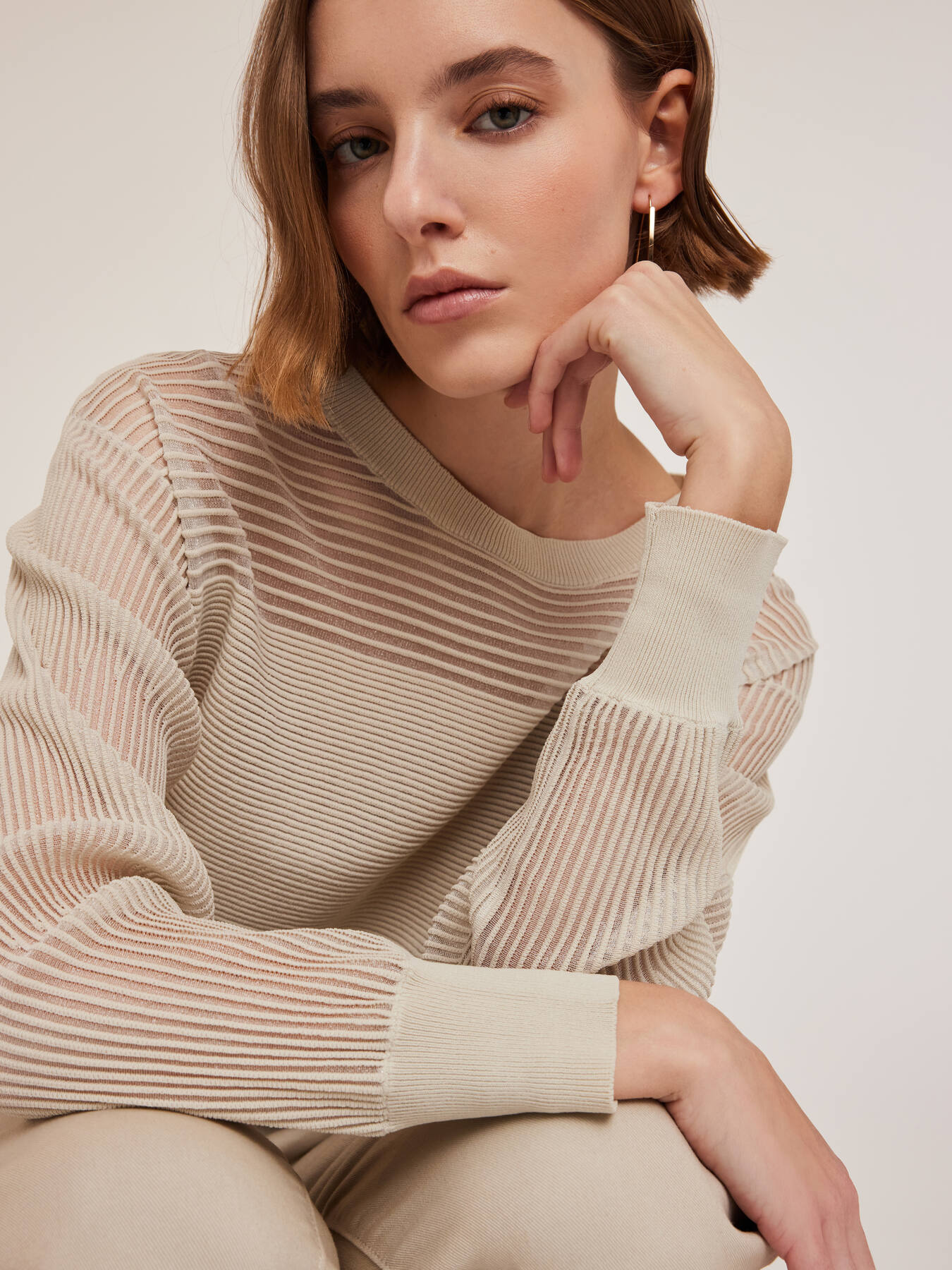 Ribbed sweater with yoke feature image number 0