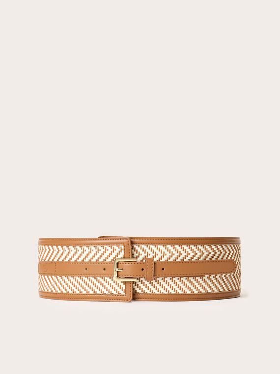 High-waisted raffia-effect belt