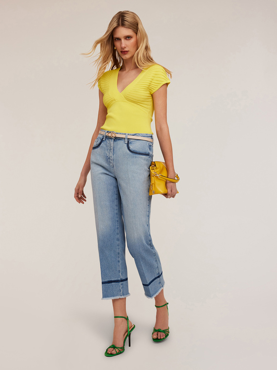 Pleated knit T-shirt