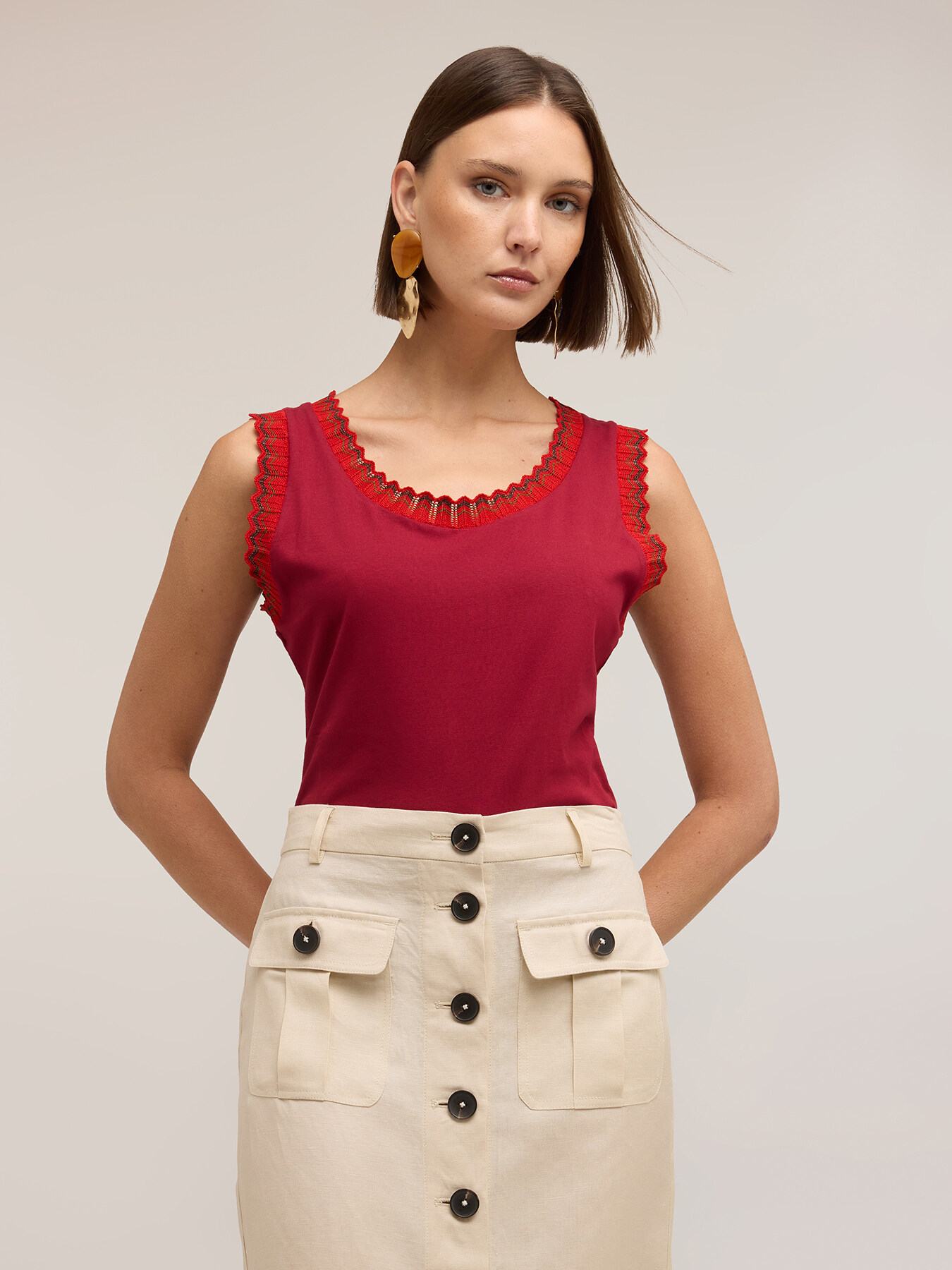 Top din jersey cu bordură din tricotaj image number 2
