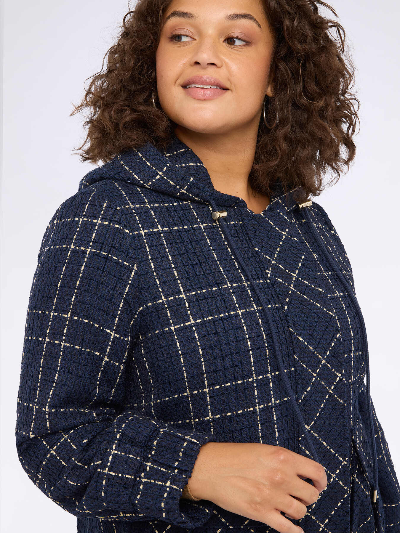 Checkered jacquard jacket with hood image number 3