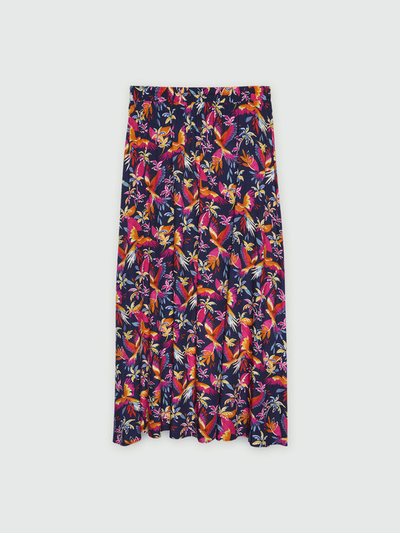 Parrot and Palm print long skirt