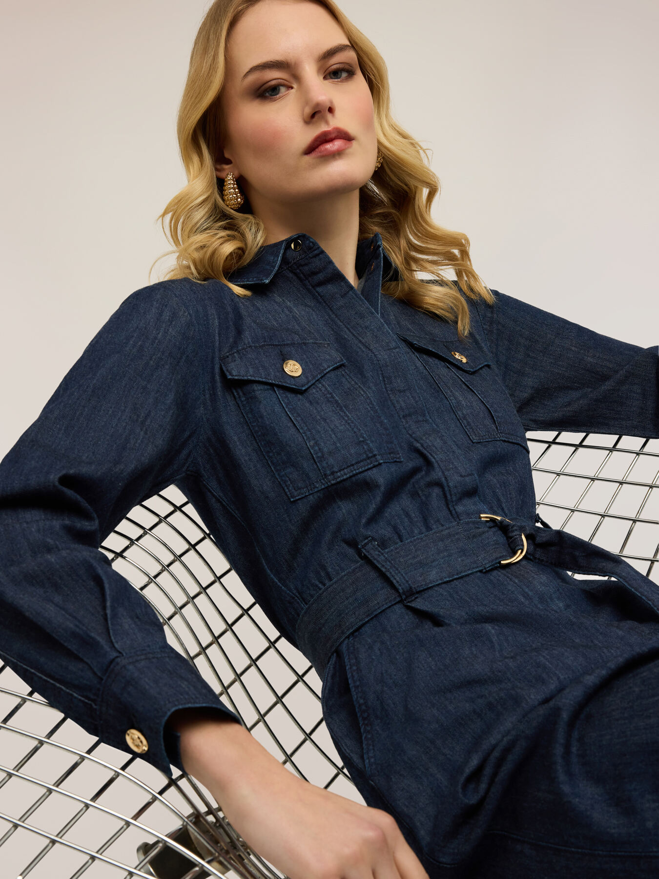 Denim shirt dress with belt image number 3
