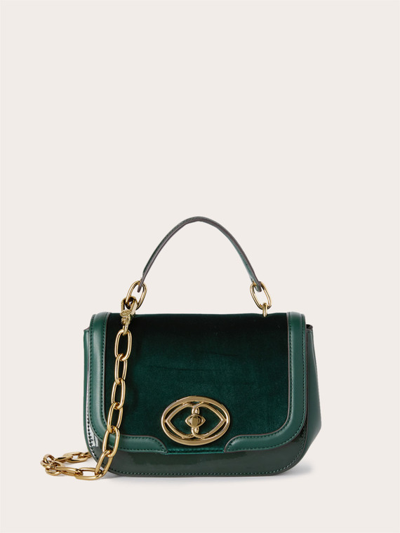 Shoulder bag in coated fabric and velvet
