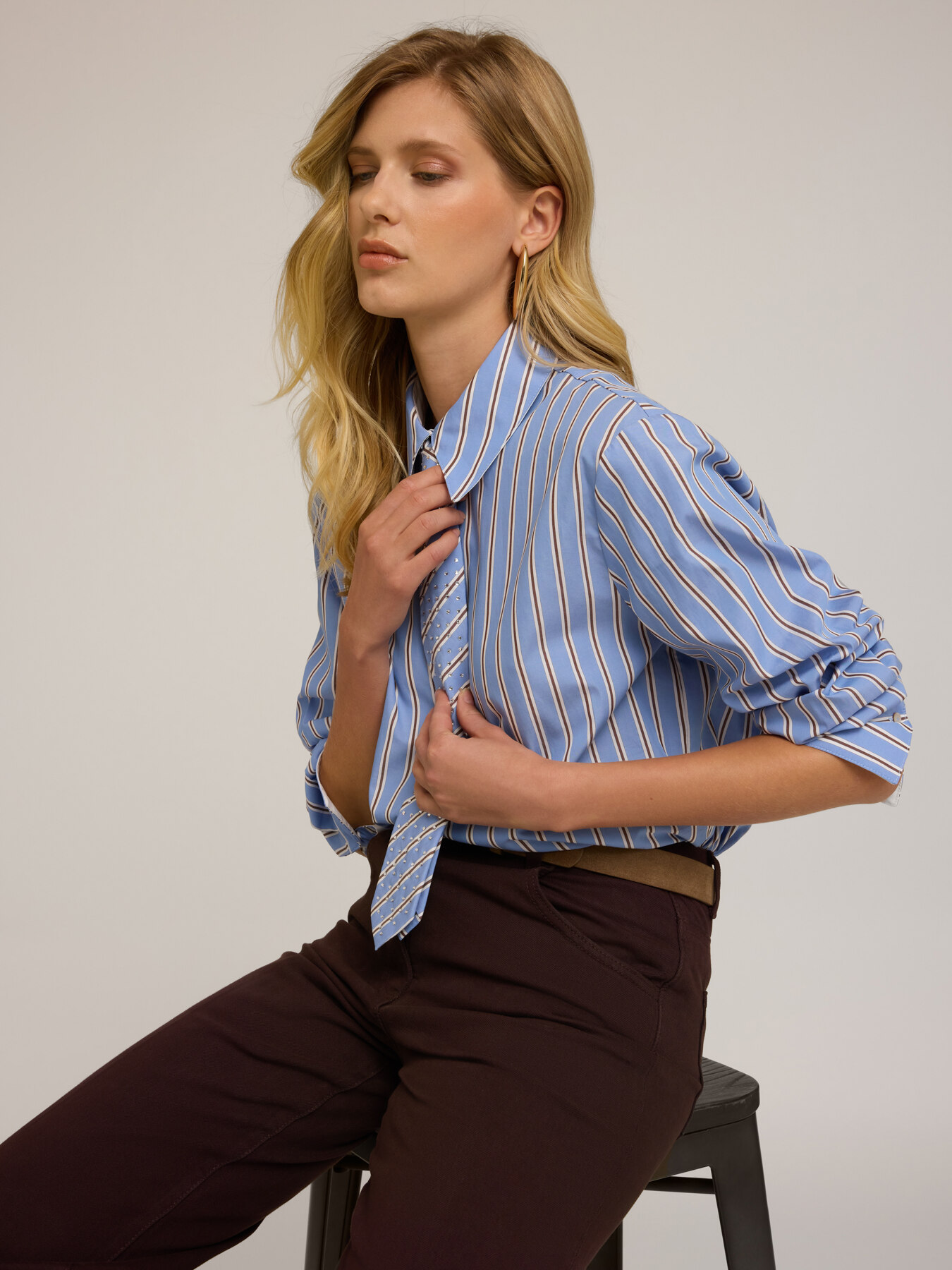 Striped shirt with rhinestone tie image number 0