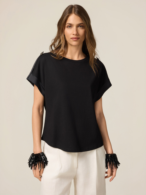 Jersey T-shirt with satin trim