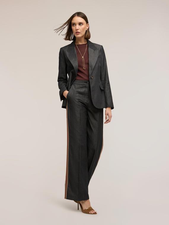 Pantalon palazzo avec bandes lat&eacute;rales