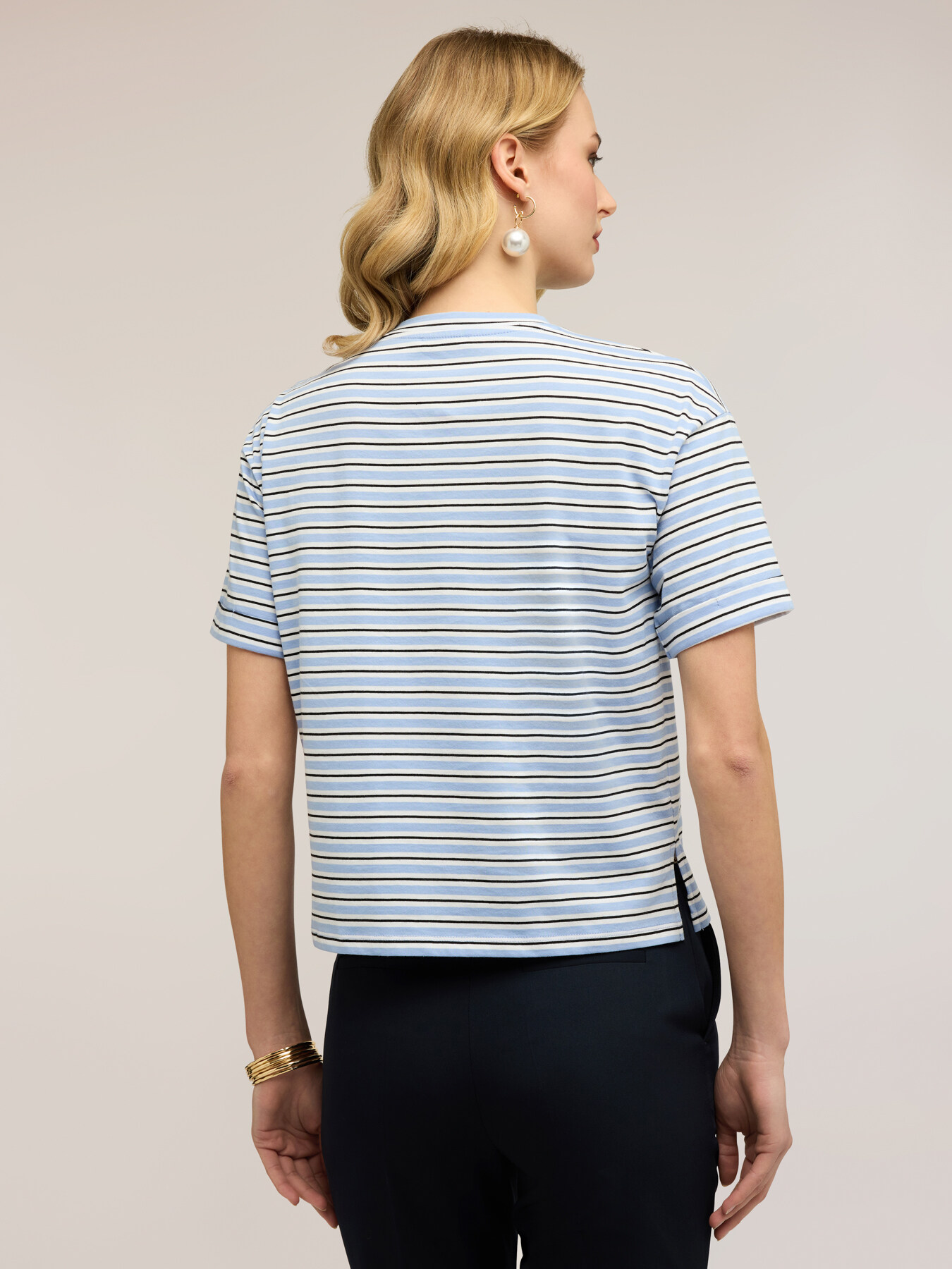 Striped t-shirt with floral embroidery image number 1