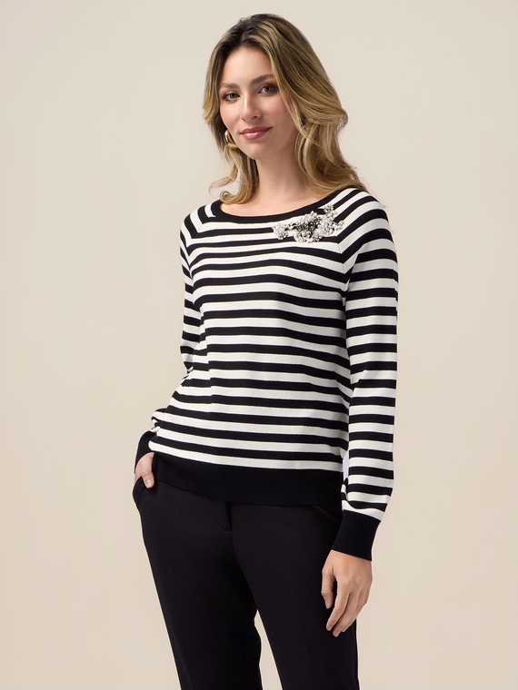 Striped sweater with jewel embroidery