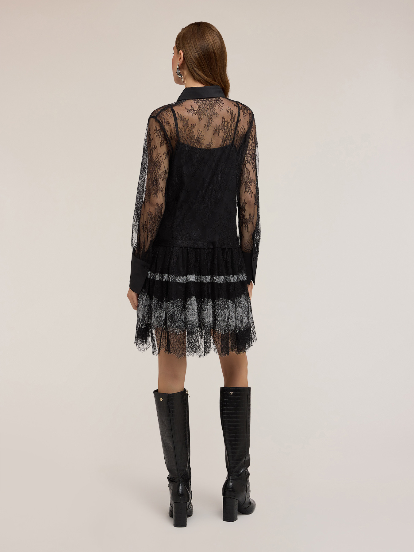 Lace shirtdress with ruffles image number 1