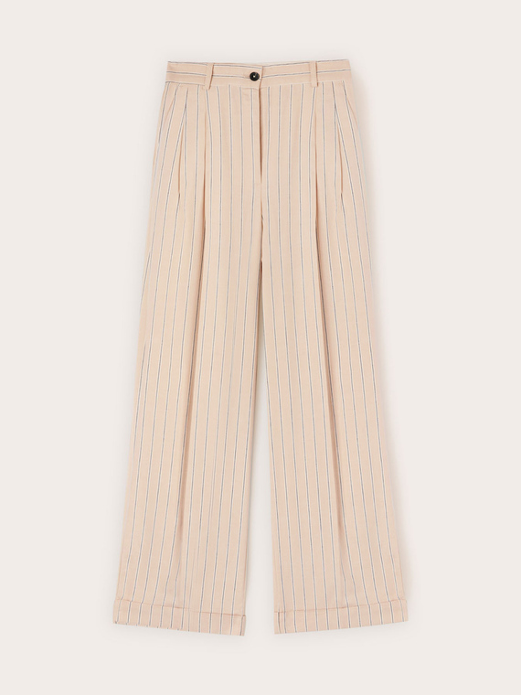 Pantaloni palazzo din amestec de in cu dungi