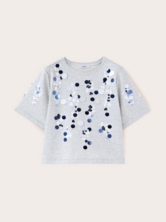 Cropped jersey sweatshirt with maxi sequins