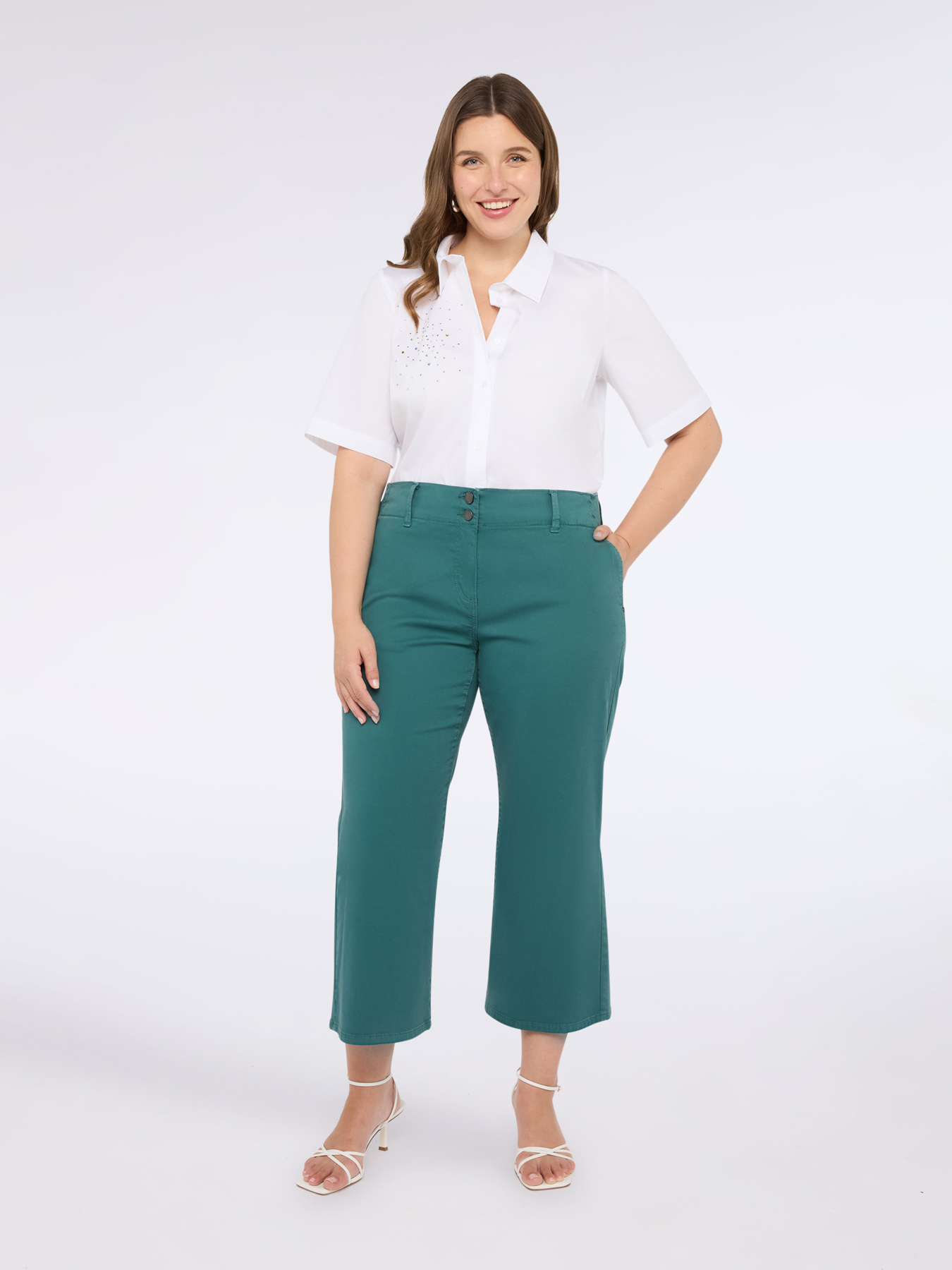 Pantalones cropped de mezcla de algodón image number 0