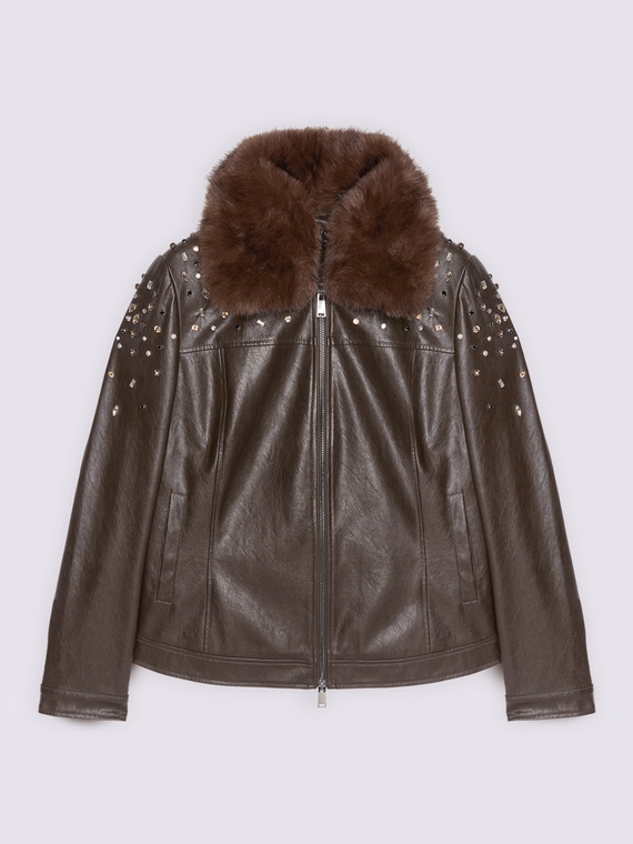 Giacca biker con punti luce e colletto peluche