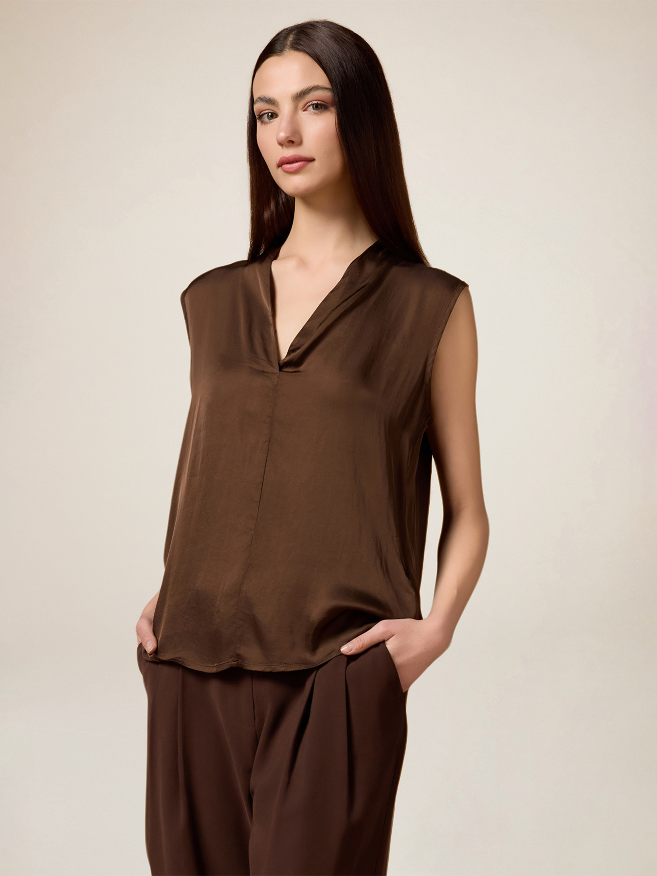 V-neck satin blouse image number 0