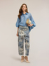 Pantaloni boyfit din drill de bumbac imprimat image number 0