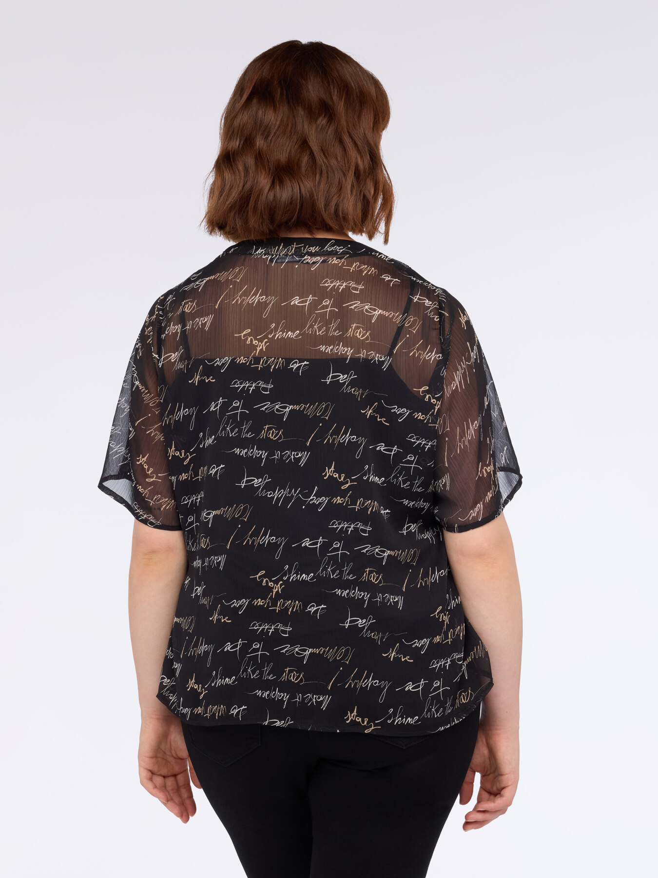 Lettering print blouse in crêpon image number 1