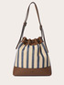 Striped woven bucket bag image number 1