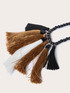 Collier ras-du-cou avec perles en bois et pendentifs à pompons image number 2