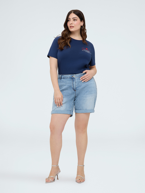 Denim shorts with rhinestone details