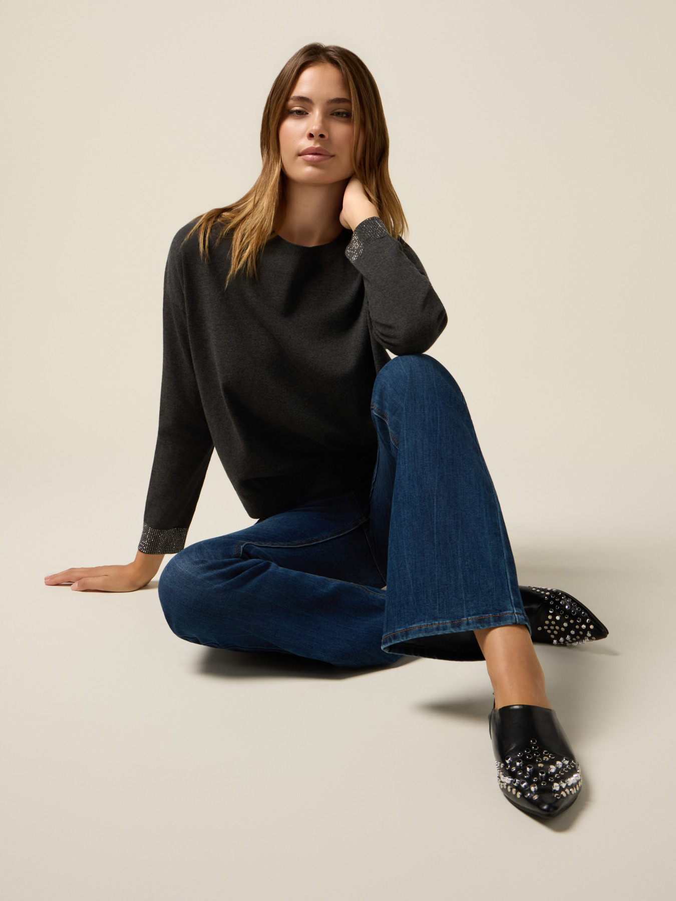 Flare jeans with button detail image number 0