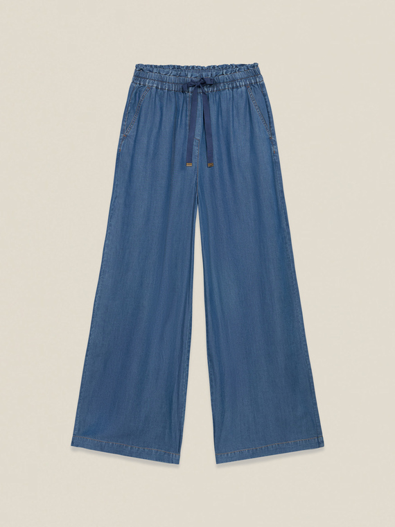 Pantaloni palazzo din tencel cu efect de denim