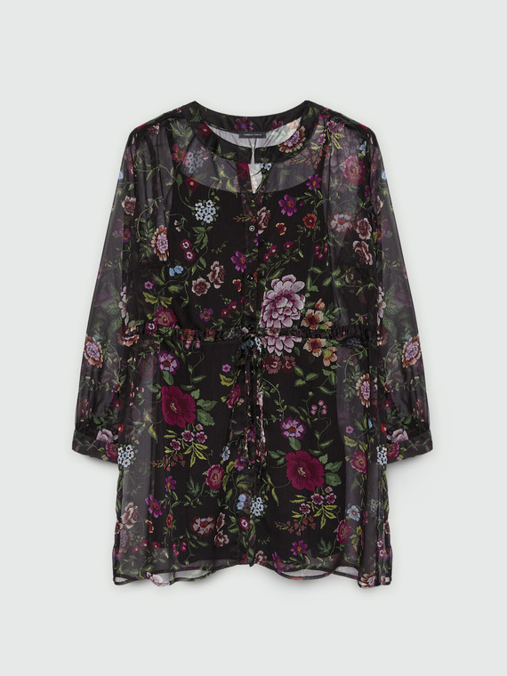 Lange Hemdbluse mit Blumenmuster