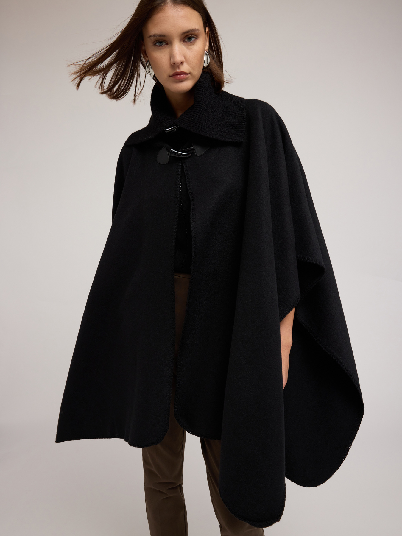 Wool poncho with high collar image number 0