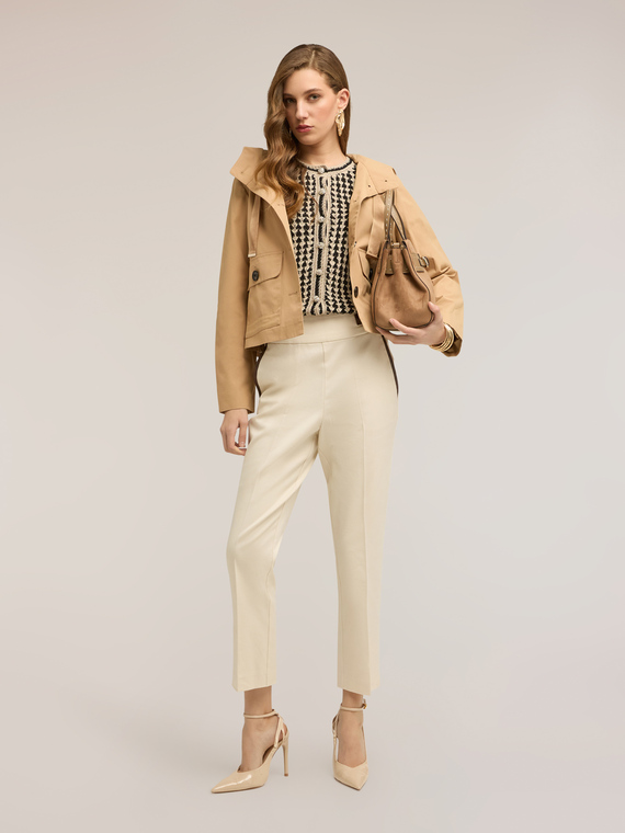 Short mixed cotton parka with hood