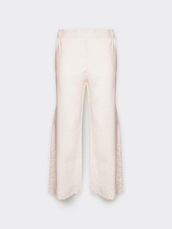 Bestickte Cropped-Hose aus Leinen