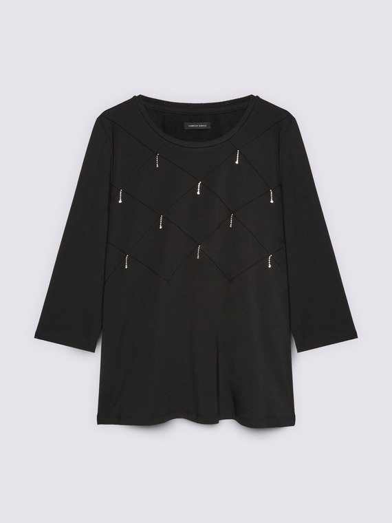 Cotton jersey T-shirt with diamond pattern processing