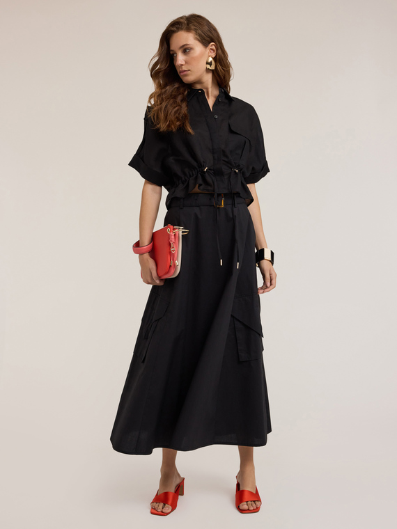 Cotton poplin cargo skirt