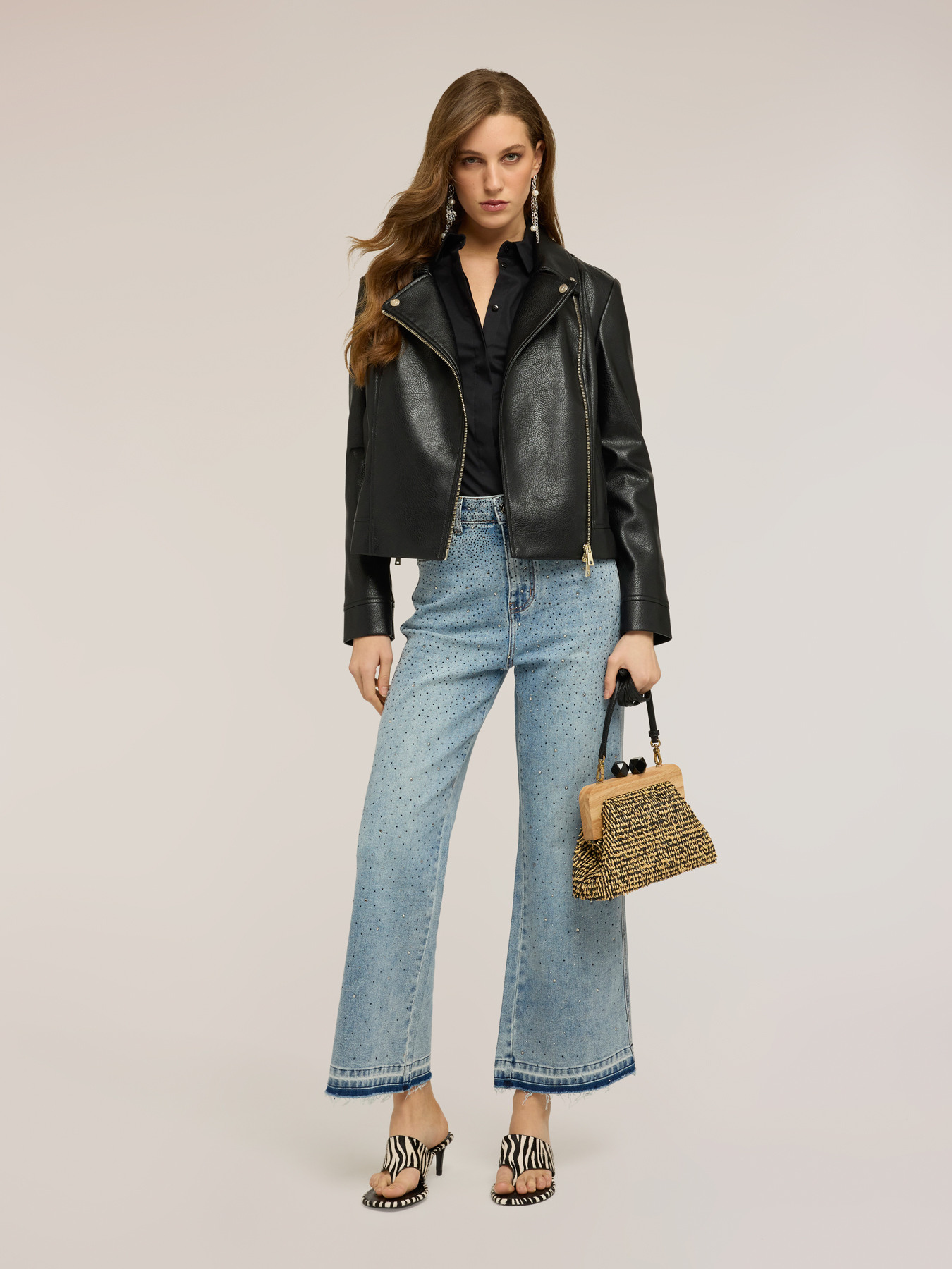 Palazzo jeans with rhinestone embellishments image number 2