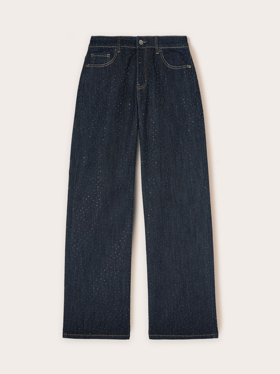 Palazzo denim trousers with micro studs