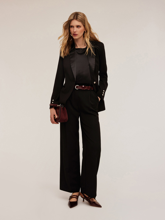 Single-breasted jacket with satin inserts