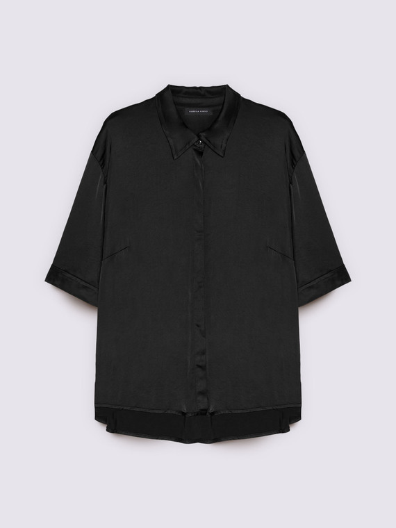 Stretchsatin-Bluse mit Dreiviertel&auml;rmeln