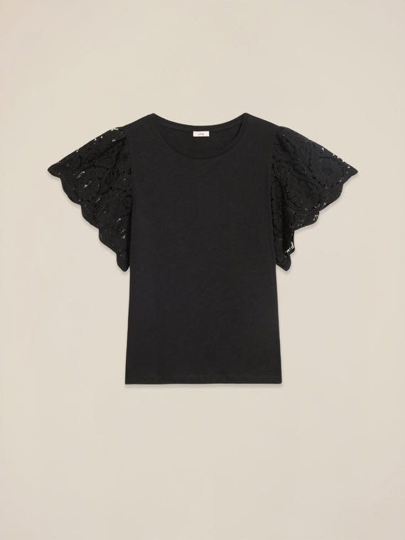 Tricou cu mâneci din dantelă