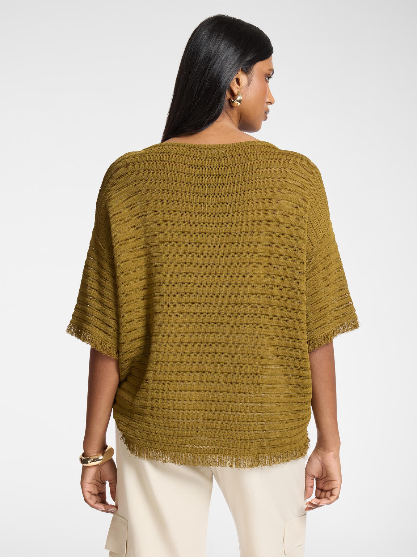 Maglia misto viscosa traforata a righe image number 1