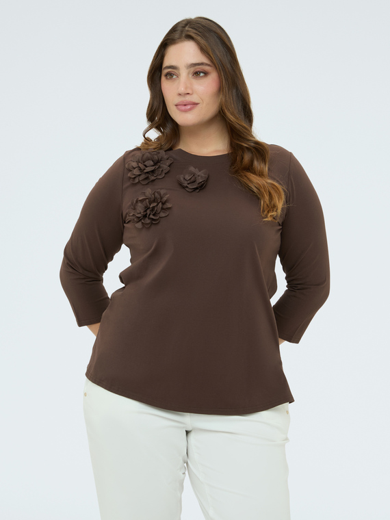 T-shirt in jersey con applicazioni floreali